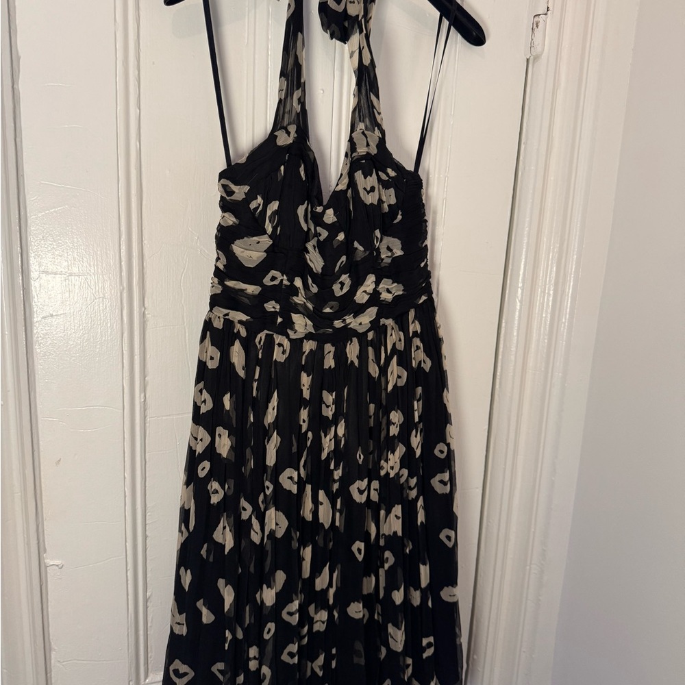French Connection Black and Cream Halter Floral Midi Dress